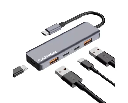 Концентратор Canyon hub DS-18 5in1 USB-C Grey (CNS-TDS18)