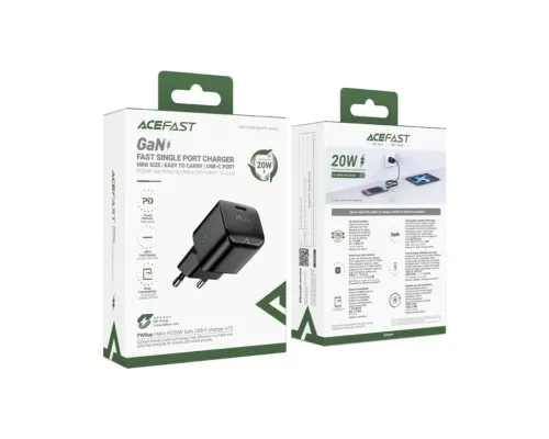 Зарядний пристрій Acefast USB-C 20W Gan A73 mini Fast Charger Black (6974316282648)