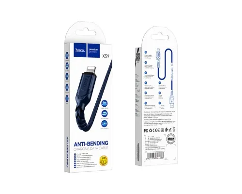 Дата кабель USB 2.0 AM to Lightning 1.0m 2.4A nylon X59 blue HOCO (6931474744883)