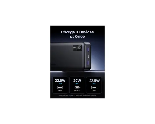 Батарея універсальна Ugreen 20000mAh 22,5W PD, 2хUSB-A, 2xUSB-C Black (PB312) (25683)