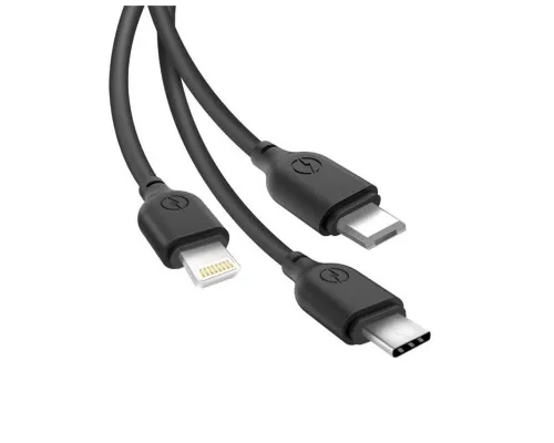 Дата кабель USB 2.0 AM to Lightning + Micro 5P + USB-C 1.0m 2.1A black XO (NB103-3in1-1-BK)