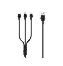 Дата кабель USB 2.0 AM to Lightning + Micro 5P + USB-C 1.0m 2.1A black XO (NB103-3in1-1-BK)