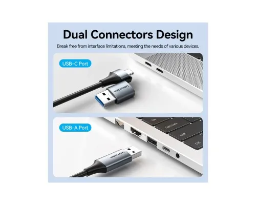 Перехідник USB-C + USB A to RJ45 Ethernet 1000Mbps 0.15m aluminum gray Vention (CFQHB)