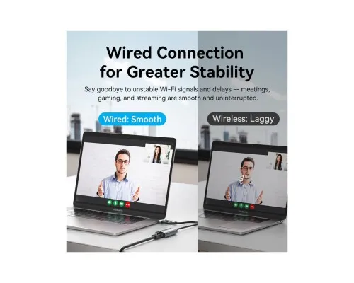 Перехідник USB-C + USB A to RJ45 Ethernet 1000Mbps 0.15m aluminum gray Vention (CFQHB)