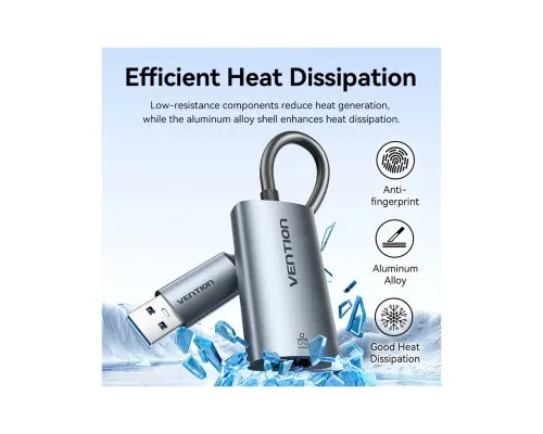 Перехідник USB-C + USB A to RJ45 Ethernet 1000Mbps 0.15m aluminum gray Vention (CFQHB)
