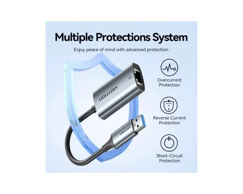 Перехідник USB-C + USB A to RJ45 Ethernet 1000Mbps 0.15m aluminum gray Vention (CFQHB)