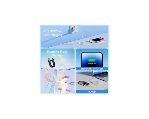 Дата кабель USB-C to Lightning 1.0m PD27W PVC blue Vention (LAKSF)