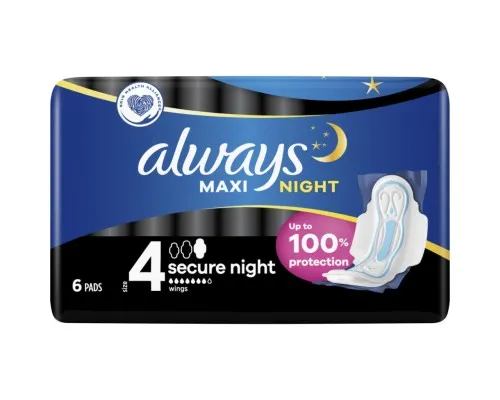 Гігієнічні прокладки Always Maxi Secure Night Розмір 4 6 шт. (8006540538258)