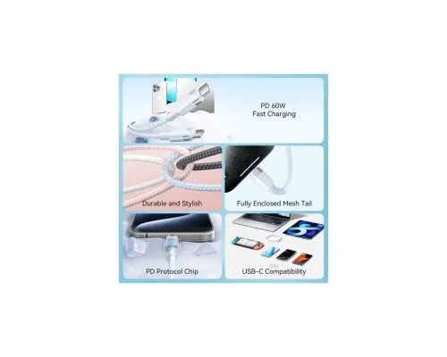 Дата кабель USB-C to USB-C 1.0m 60W aluminum alloy white Vention (TRDWF)