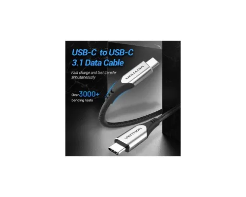 Дата кабель USB-C to USB-C 0.5m 60W USB 3.1 cotton braided Vention (TAAHD)