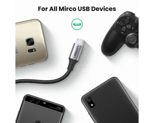 Дата кабель USB 2.0 AM to Micro 5P 2.0m US290 Aluminum Braid Black Ugreen (60148)