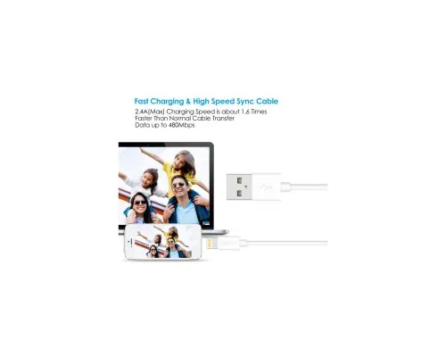 Дата кабель USB 2.0 AM to Lightning 1.8m 2.1A MFI White Choetech (IP0027-WH)