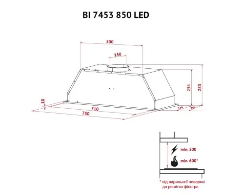 Витяжка кухонна Perfelli BI 7453 I 850 LED