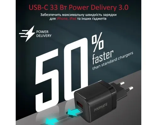 Зарядний пристрій Promate 33W USB-C + USB-A (powerport-33.black)