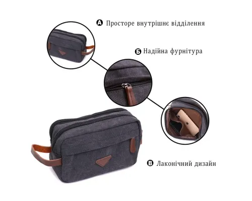 Сумка Vintage Для чоловіків на два відділення з текстилю Чорна (22233)