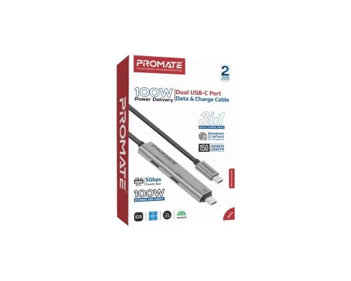 Дата кабель USB-C to USB-C 1.5m Promate (portlink-c3.black)