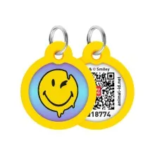 Адресник для тварин WAUDOG Smart ID з QR паспортом "Смайли на блакитному", коло 30 мм (230-0182)