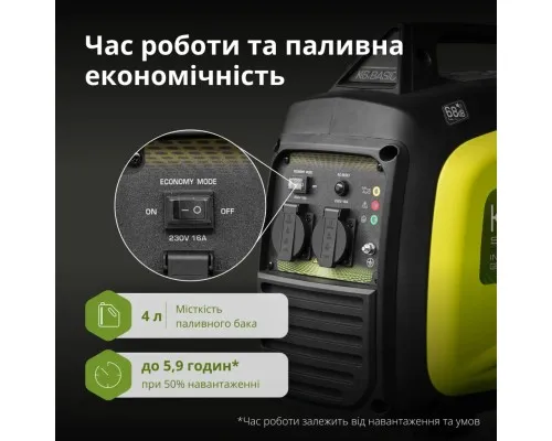 Генератор Konner&Sohnen інверторний KS 3100i S, 230В, 3.1кВт, ручний тартер, 21.5кг (KSB33IS)