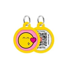 Адресник для тварин WAUDOG Smart ID з QR паспортом "Смайли на рожевому", коло 25 мм (225-0187)
