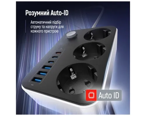 Мережевий фільтр живлення ColorWay CW-CHE36PDB, 3 розетки/ 3USB + 3TYPE-C 2M (CW-CHE36PDB)