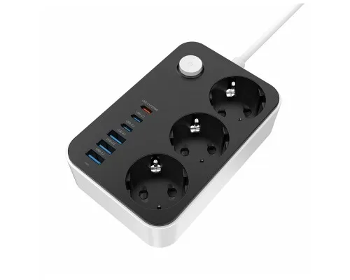 Мережевий фільтр живлення ColorWay CW-CHE36PDB, 3 розетки/ 3USB + 3TYPE-C 2M (CW-CHE36PDB)