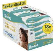 Дитячі вологі серветки Pampers Aqua Soft Touch 48 шт х 18 пачок (864 шт) (8006530139977)