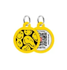 Адресник для тварин WAUDOG Smart ID з QR паспортом "Смайли на чорному", коло 25 мм (225-0181)