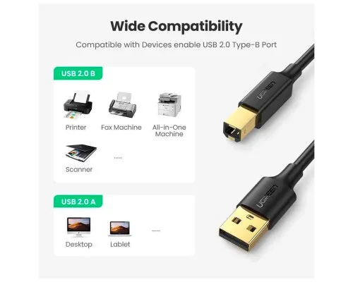 Кабель для принтера USB 2.0 AM/BM 2.0m black Ugreen (20847)