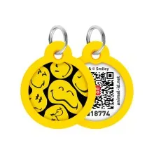 Адресник для тварин WAUDOG Smart ID з QR паспортом "Смайли на чорному", коло 30 мм (230-0181)
