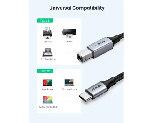 Кабель для принтера USB-C 2.0 to BM 1.0m black Ugreen (45034)