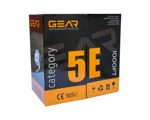 Кабель мережевий UTP 305м, cat.5e, CCA, 4*2*0,50, PVC, indoor, grey GEAR (GEC-UTPCCA050305)