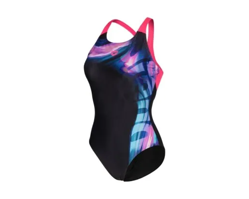 Купальник Arena Dreamhline Swimsuit V Back 008328-500 чорний, фіолетовий, бірюзовій 44 (3468337427988)