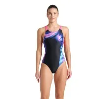 Купальник Arena Dreamhline Swimsuit V Back 008328-500 чорний, фіолетовий, бірюзовій 44 (3468337427988)
