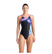 Купальник Arena Dreamhline Swimsuit V Back 008328-500 чорний, фіолетовий, бірюзовій 44 (3468337427988)