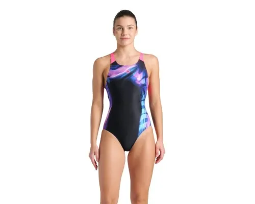 Купальник Arena Dreamhline Swimsuit V Back 008328-500 чорний, фіолетовий, бірюзовій 44 (3468337427988)