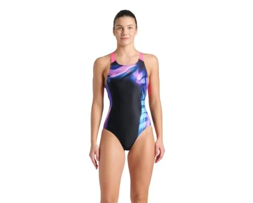 Купальник Arena Dreamhline Swimsuit V Back 008328-500 чорний, фіолетовий, бірюзовій 36 (3468337427940)