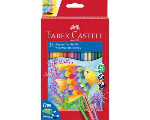 Олівці кольорові Faber-Castell акварельні, 36 кольорів зі стругачкою та пензликом 114437 (25451)