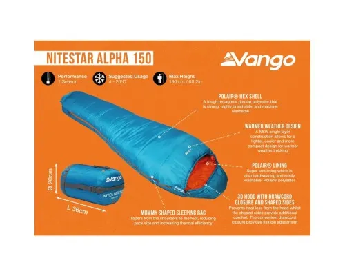Спальний мішок Vango Nitestar Alpha 150 Atom Blue (SBTNITEST000010) (930844)