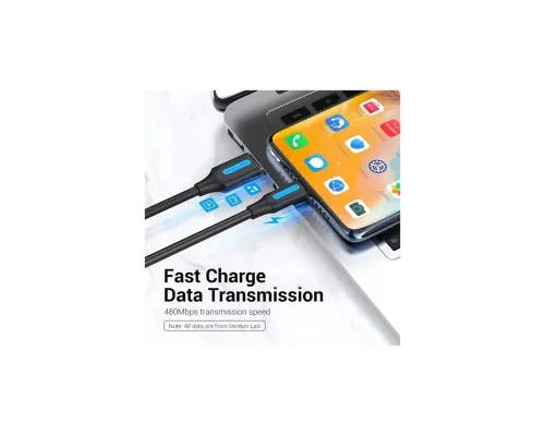 Дата кабель USB 2.0 AM to USB-C 1.5m 3A black Vention (COKBG)