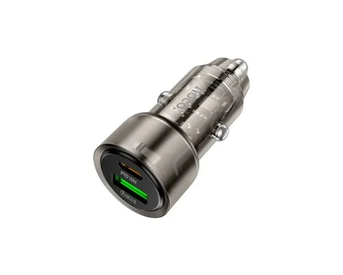 Зарядний пристрій HOCO 1xUSB-C PD38W + 1xUSB car adapter transparent Z52 black (6942007601740)