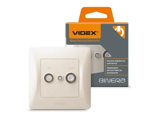 ТВ розетка Videx BINERA TV + SAT кінцева кремова (VF-BNSK2TVSATE-CR)