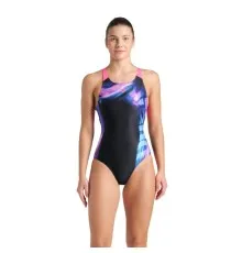Купальник Arena Dreamhline Swimsuit V Back 008328-500 чорний, фіолетовий, бірюзовій 40 (3468337427964)