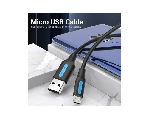 Дата кабель USB 2.0 AM to Micro 5P 1.0m 3A black Vention (COLBF)