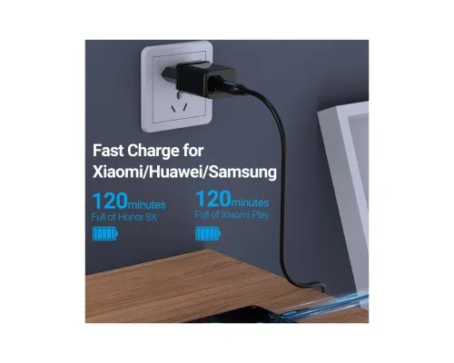 Дата кабель USB 2.0 AM to Micro 5P 1.0m 3A black Vention (COLBF)