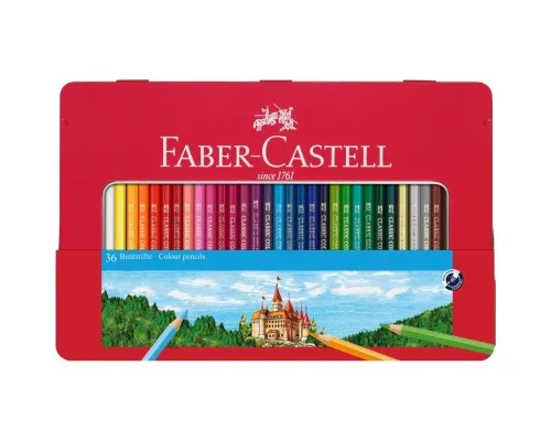Олівці кольорові Faber-Castell Замок, 36 кольорів, у металевій коробці 115886 (26176)