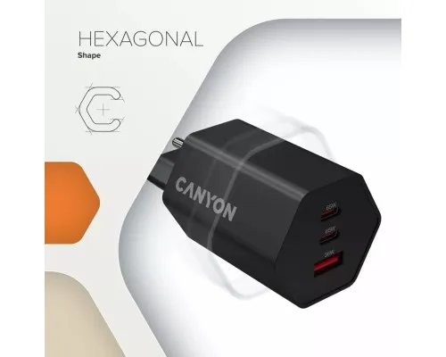 Зарядний пристрій Canyon HEXAGON 65 GaN 65W 2xPD 1xQC EU White (CND-CHAHEX65W)