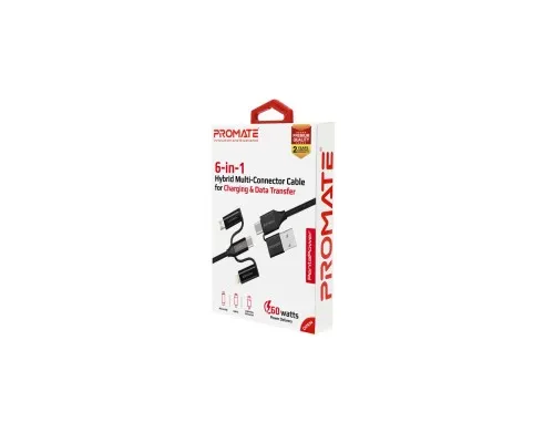Дата кабель USB 2.0 AM to Lightning + Micro 5P + Type-C pentapower.black Promate (pentapower.black)