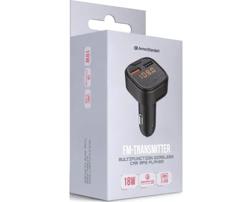 FM модулятор Armorstandart ASF1 18W QC3.0 2xUSB black (ARM82826)