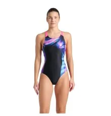Купальник Arena Dreamhline Swimsuit V Back 008328-500 чорний, фіолетовий, бірюзовій 42 (3468337427971)