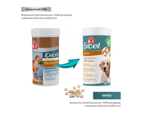 Вітаміни для собак 8in1 Excel Glucosamine + MSM для суглобів 55 шт (4048422184157)